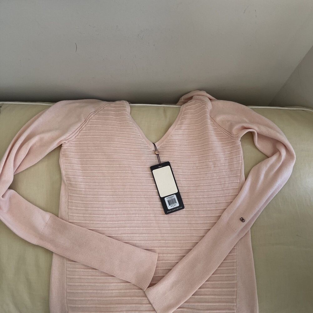 Calia Pink V Neck Ruched Drawstring Long Sleeve Sweater Top Womens S Soft Comfy - Picture 4 of 6